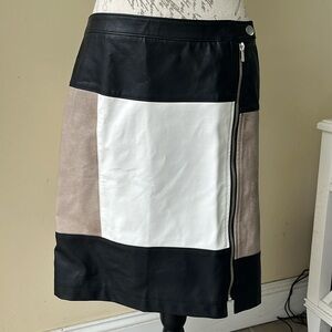INC MIDI Skirt. Non Leather. Faux Leather.  Black, Tan, White.  Size 10. NWT.
